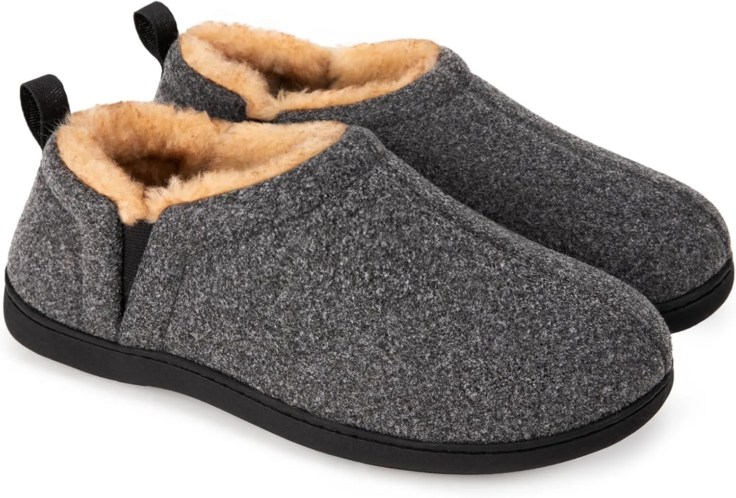 Snug Leaves Men's Faux Wool Slippers Comfy Warm Winter House Shoes with Elastic Gores