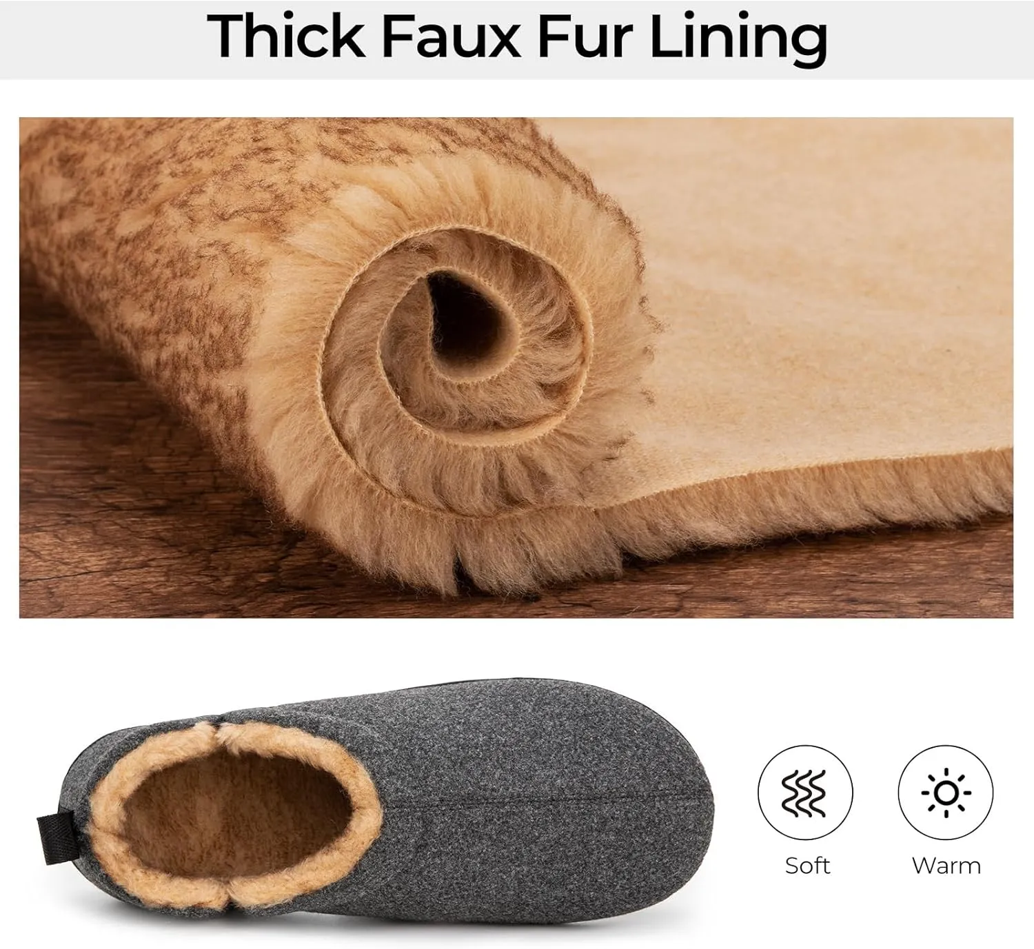 Snug Leaves Men's Faux Wool Slippers Comfy Warm Winter House Shoes with Elastic Gores