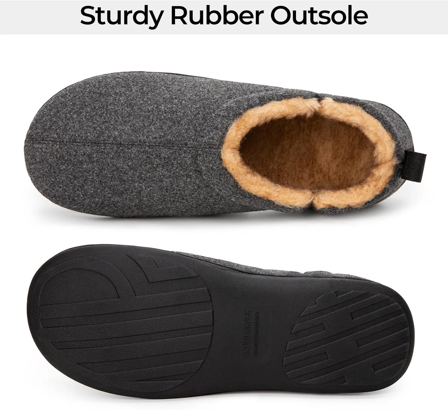 Snug Leaves Men's Faux Wool Slippers Comfy Warm Winter House Shoes with Elastic Gores