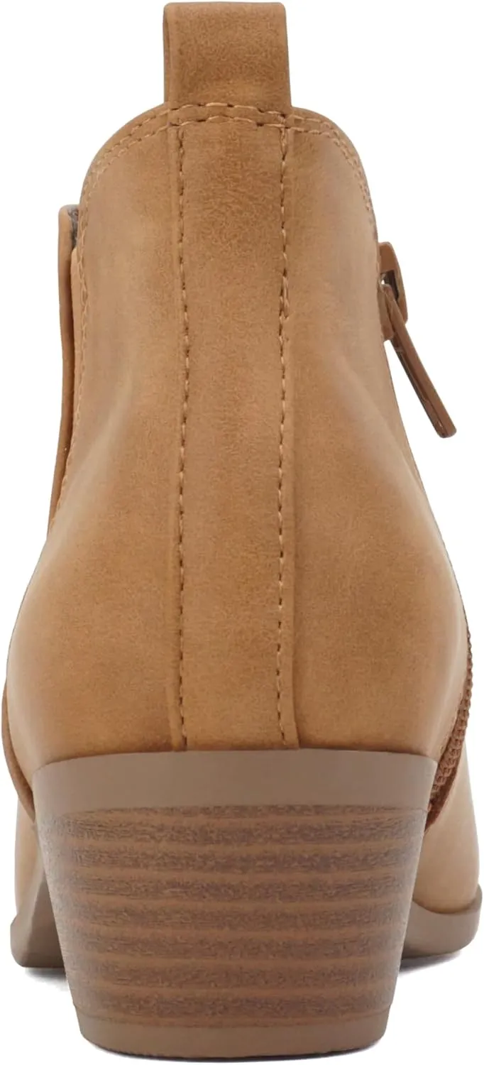 Soda “CHARMER” ~ Women Pointed Toe Elastic Gore Low Heel Ankle Bootie with Zipper Closure