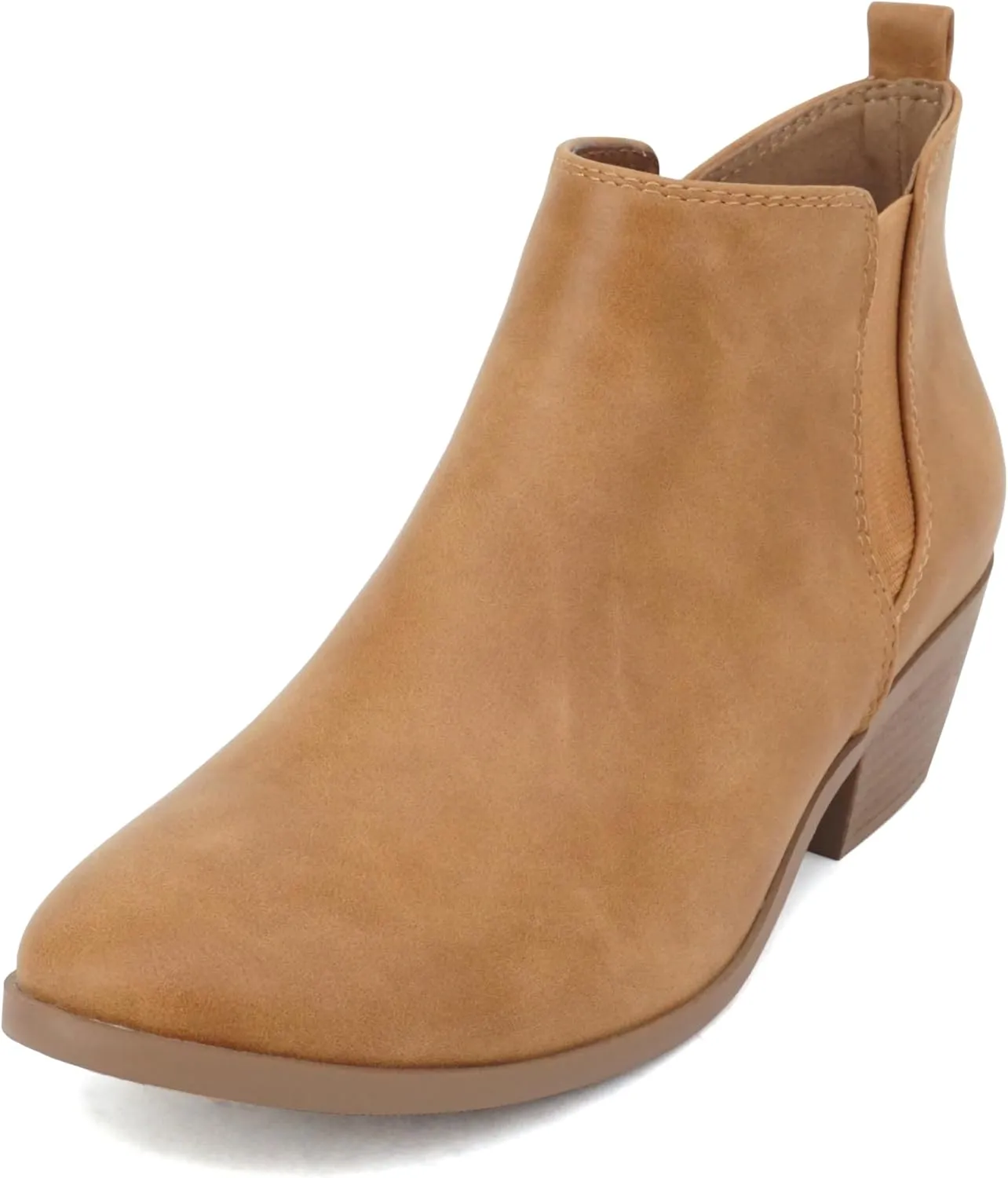 Soda “CHARMER” ~ Women Pointed Toe Elastic Gore Low Heel Ankle Bootie with Zipper Closure