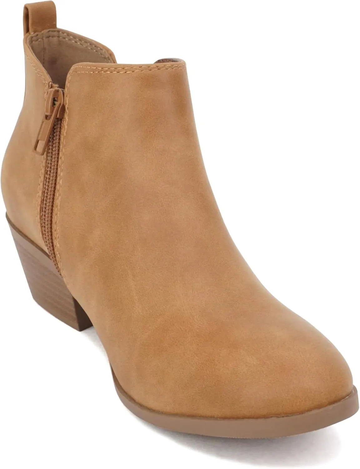 Soda “CHARMER” ~ Women Pointed Toe Elastic Gore Low Heel Ankle Bootie with Zipper Closure