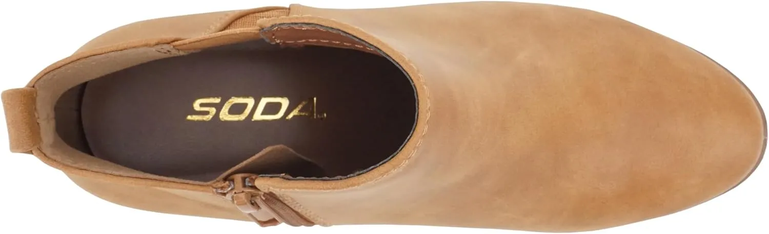 Soda “CHARMER” ~ Women Pointed Toe Elastic Gore Low Heel Ankle Bootie with Zipper Closure
