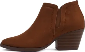 Soda “GWEN” ~ Women Pointed Toe Slip-On Elastic Gore Low Stack Heel Ankle Bootie