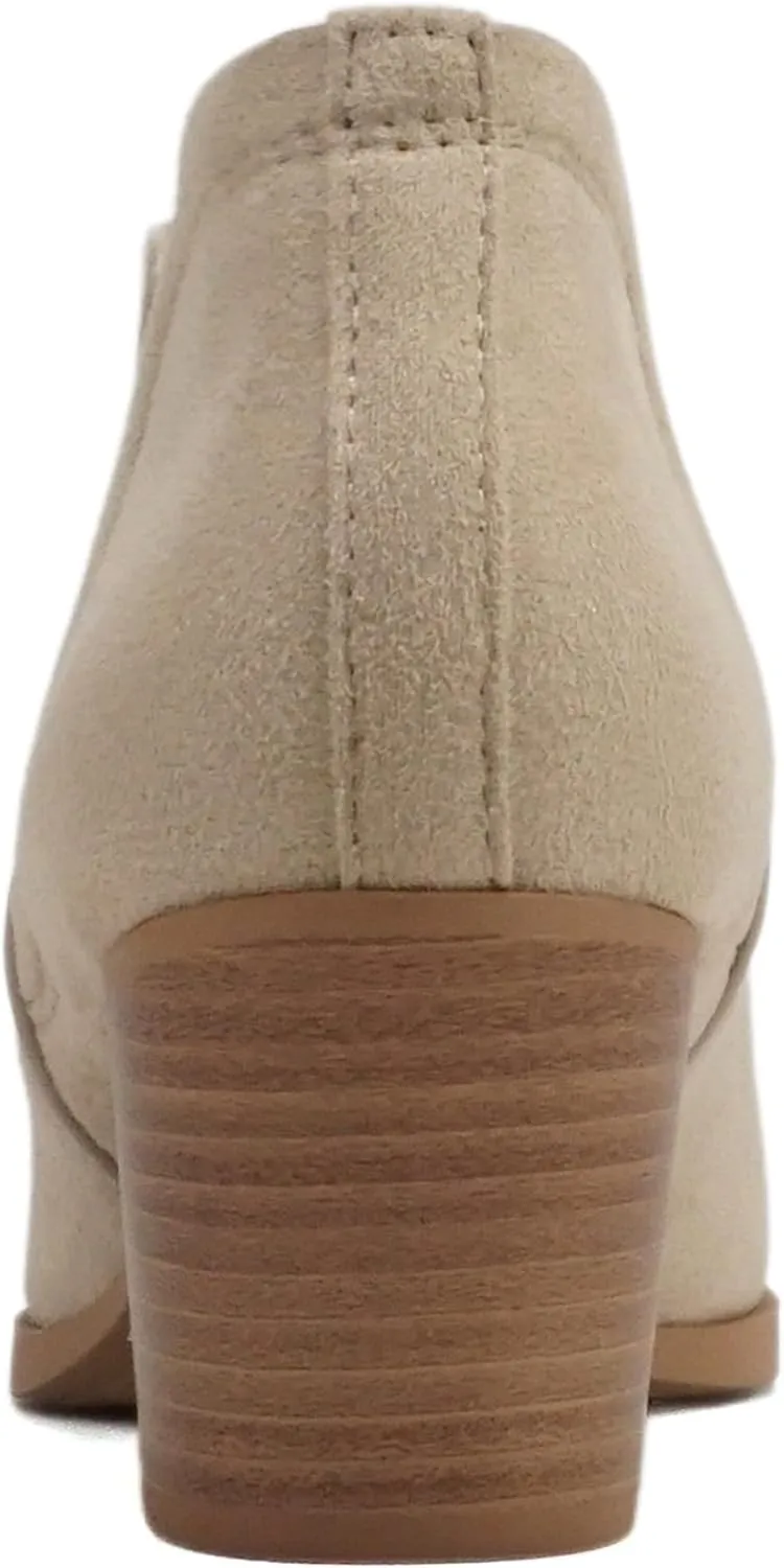 Soda “GWEN” ~ Women Pointed Toe Slip-On Elastic Gore Low Stack Heel Ankle Bootie