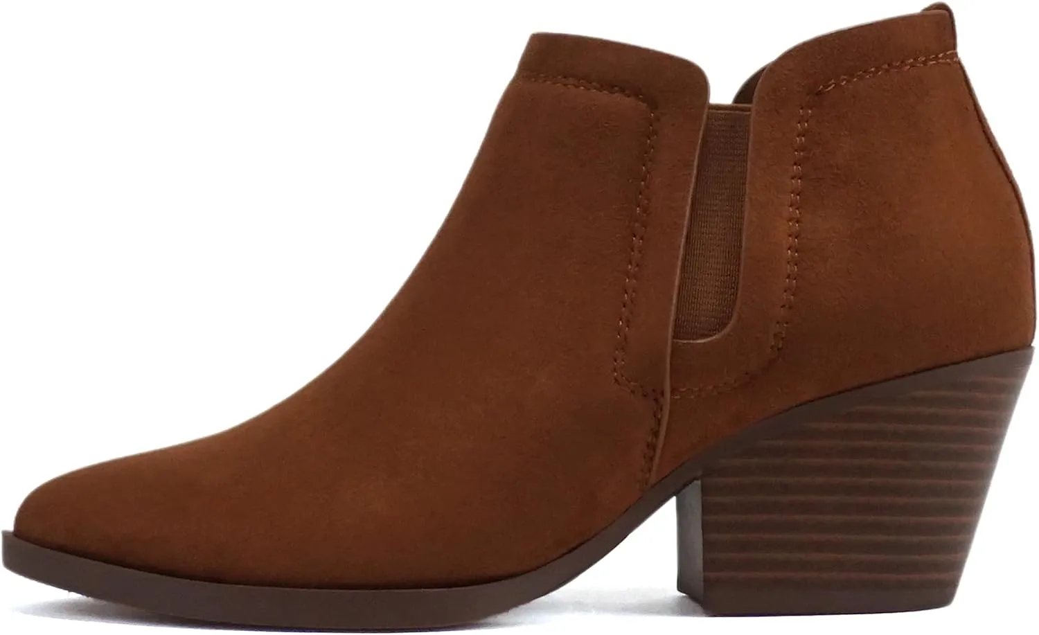 Soda “GWEN” ~ Women Pointed Toe Slip-On Elastic Gore Low Stack Heel Ankle Bootie