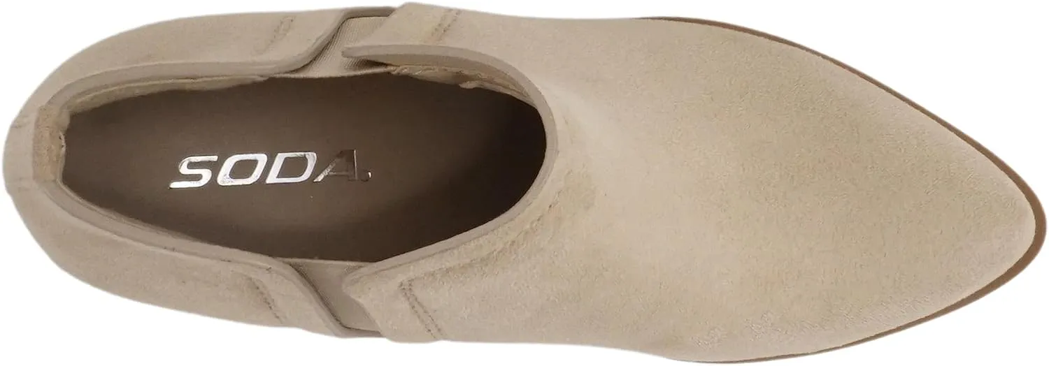 Soda “GWEN” ~ Women Pointed Toe Slip-On Elastic Gore Low Stack Heel Ankle Bootie