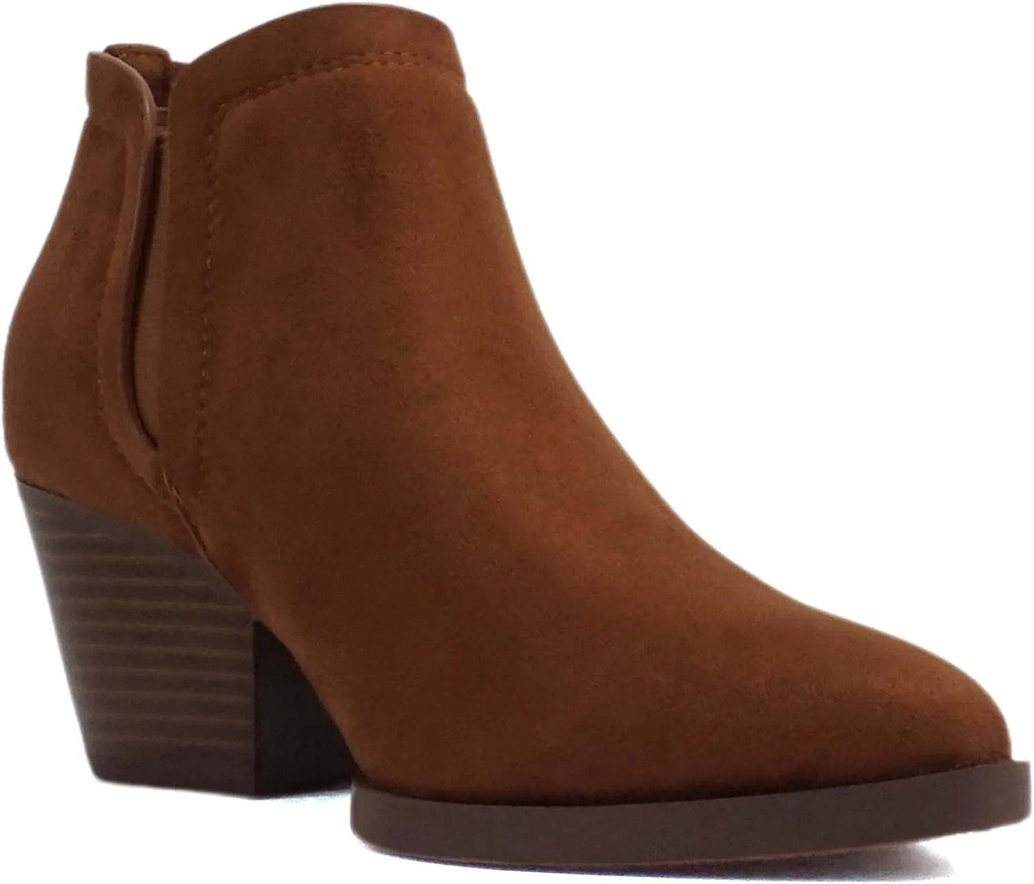 Soda “GWEN” ~ Women Pointed Toe Slip-On Elastic Gore Low Stack Heel Ankle Bootie