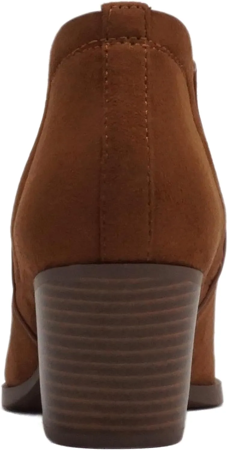Soda “GWEN” ~ Women Pointed Toe Slip-On Elastic Gore Low Stack Heel Ankle Bootie