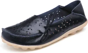 Solaud Women's Driving Moccasins Loafers Casual Round Toe Soft Comfortable Leather Loafers Breathable Slip On Walking Shoes