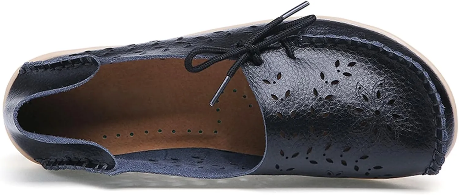 Solaud Women's Driving Moccasins Loafers Casual Round Toe Soft Comfortable Leather Loafers Breathable Slip On Walking Shoes