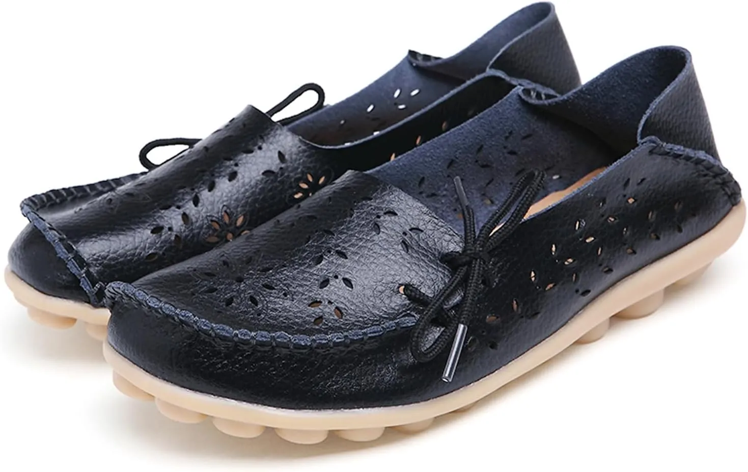 Solaud Women's Driving Moccasins Loafers Casual Round Toe Soft Comfortable Leather Loafers Breathable Slip On Walking Shoes