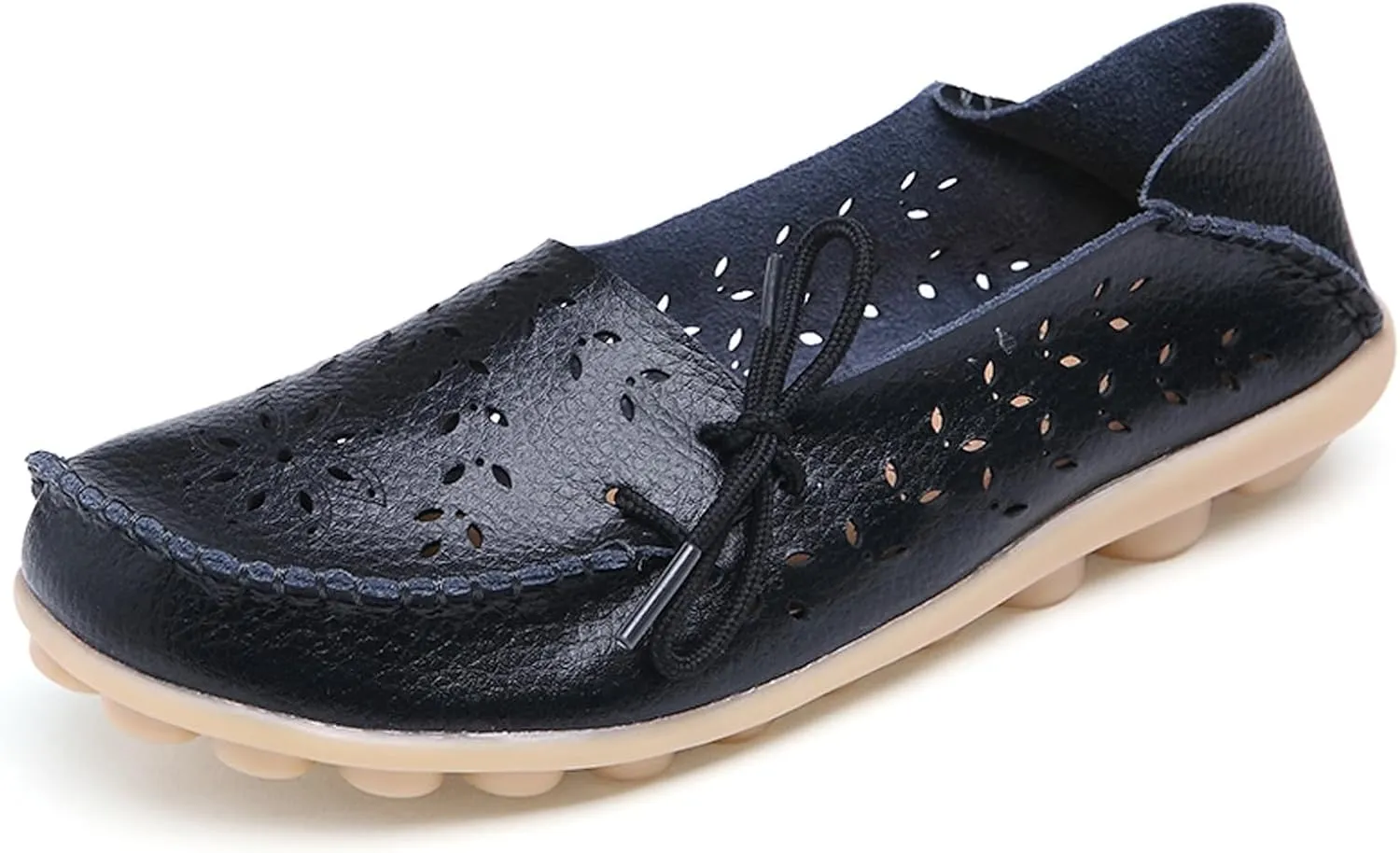 Solaud Women's Driving Moccasins Loafers Casual Round Toe Soft Comfortable Leather Loafers Breathable Slip On Walking Shoes