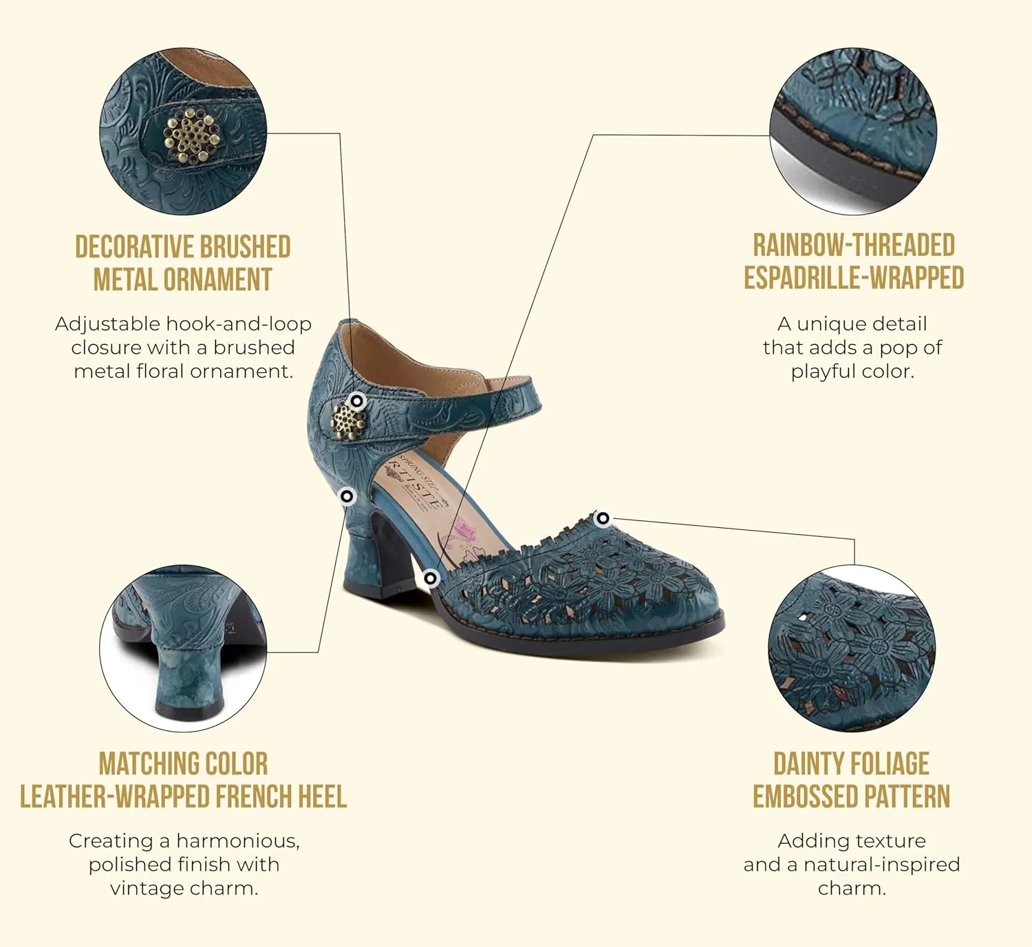 Spring Step L'Artiste Visionary Pump Shoes for Women | French Inspired Hand Painted Leather D'Orsay High Heels for Women with Ankle Strap
