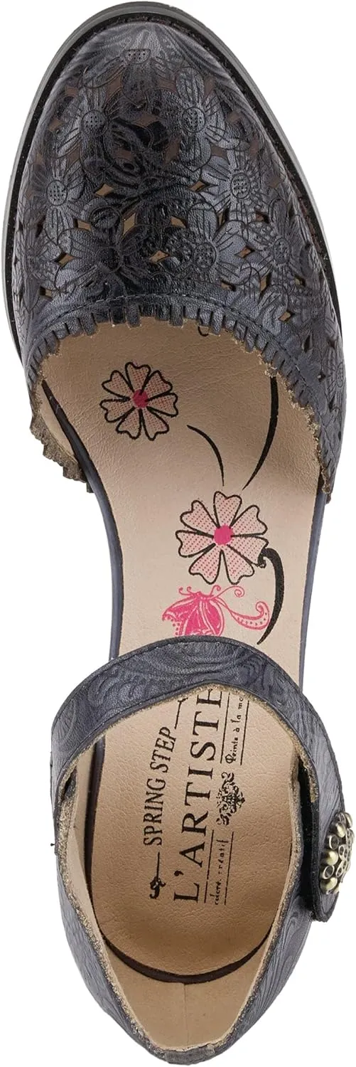 Spring Step L'Artiste Visionary Pump Shoes for Women | French Inspired Hand Painted Leather D'Orsay High Heels for Women with Ankle Strap