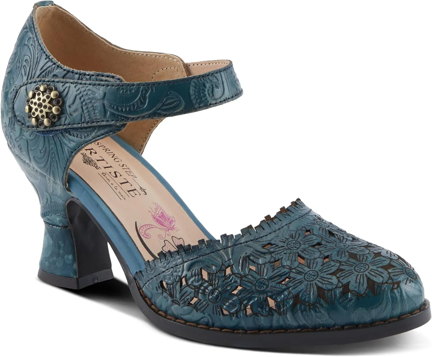 Spring Step L'Artiste Visionary Pump Shoes for Women | French Inspired Hand Painted Leather D'Orsay High Heels for Women with Ankle Strap
