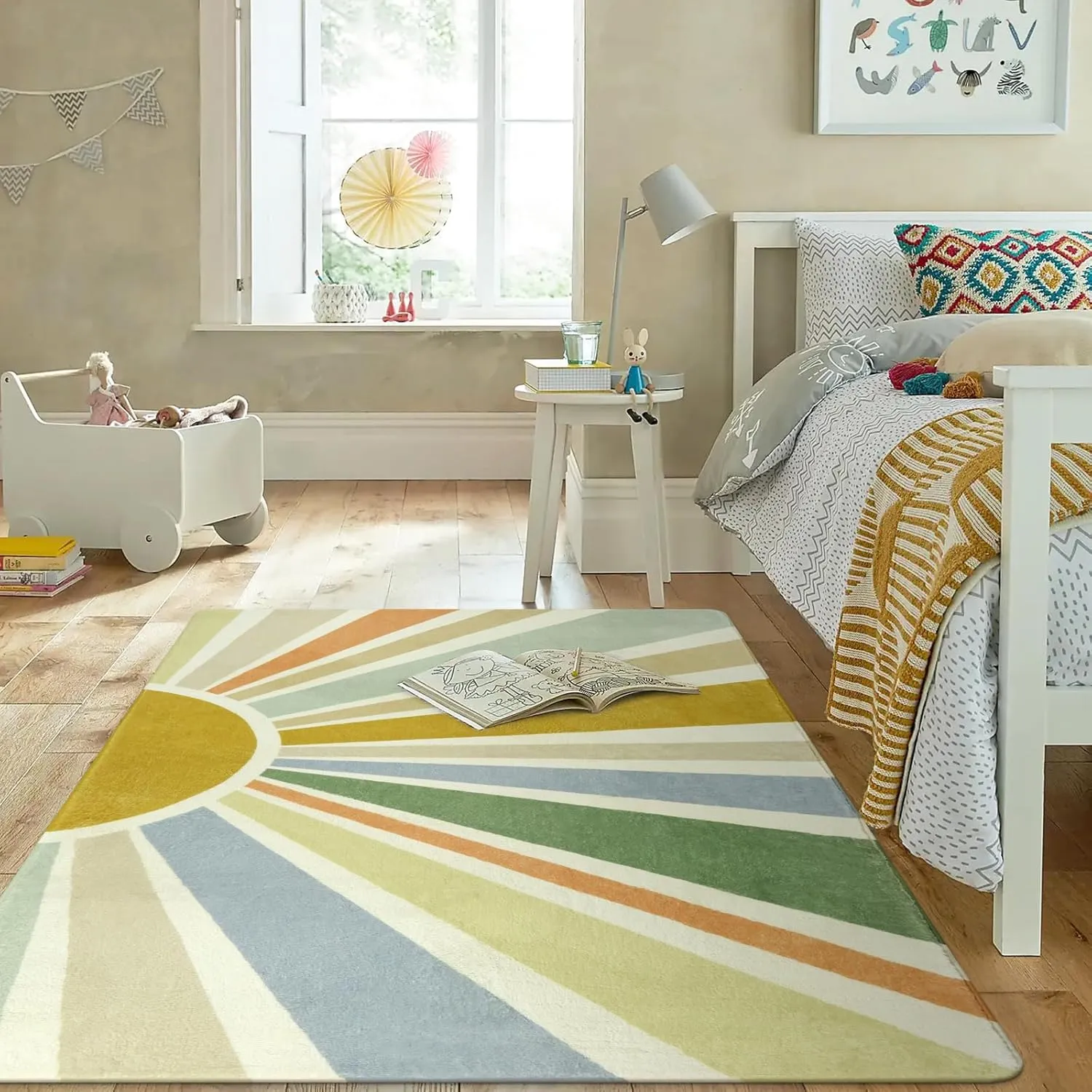 STARUIA Kids Rugs for Playroom & Nursery - 5'x7' Boho Washable Rainbow Area Rug, Non-Slip Soft Carpet for Classroom, Office & Dining Room