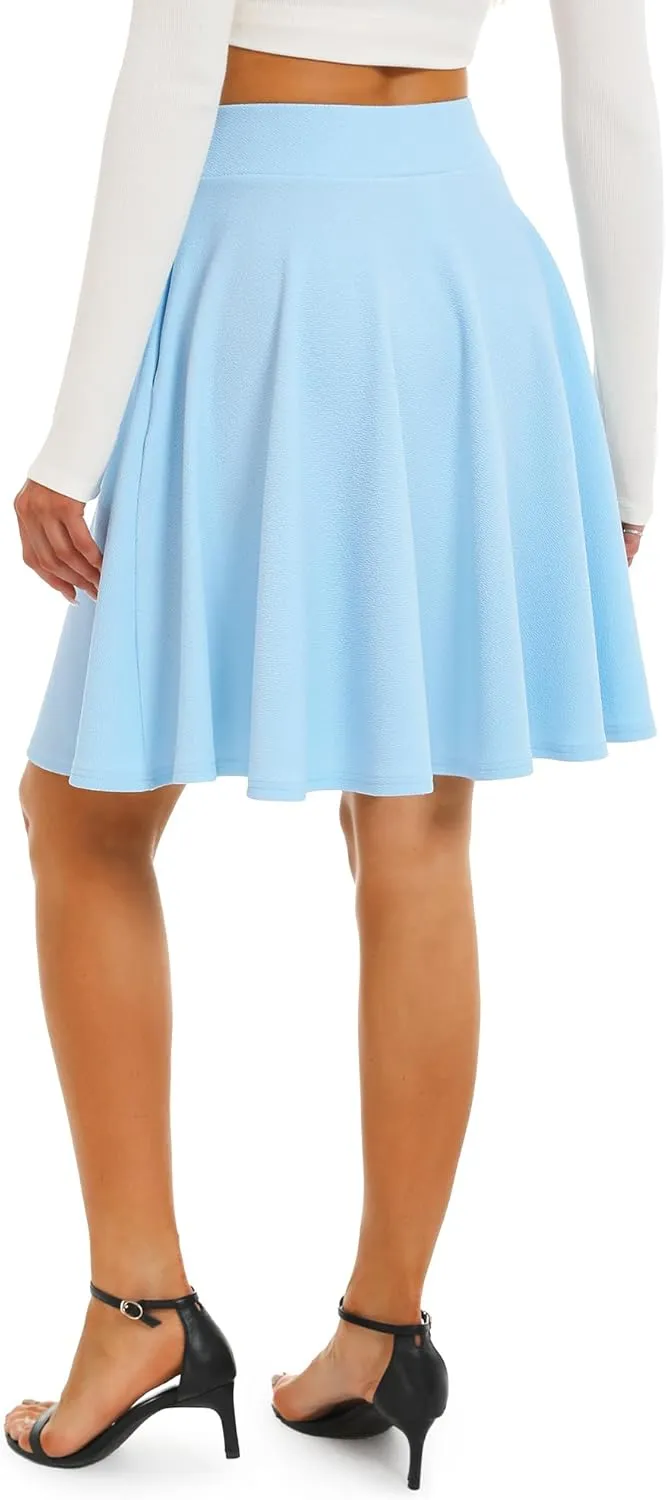 Stelle Women's 20" Knee Length Skirts with Pockets Casual Basic Midi Skirt Stretchy A-Line Skater Flared Pleated