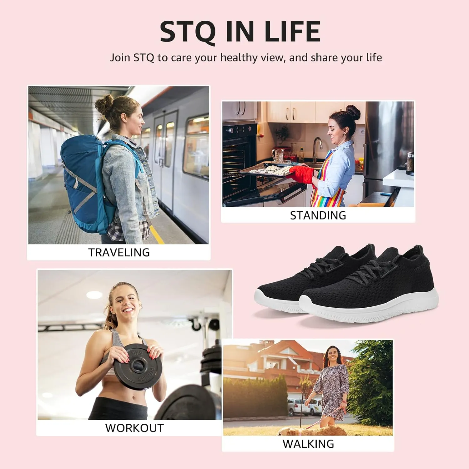STQ Tennis Shoes Womens Slip on Walking Sneakers for Gym Workout