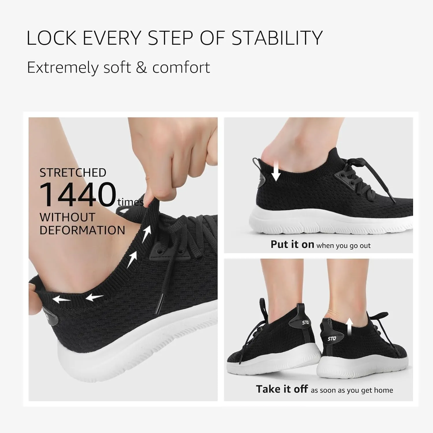 STQ Tennis Shoes Womens Slip on Walking Sneakers for Gym Workout