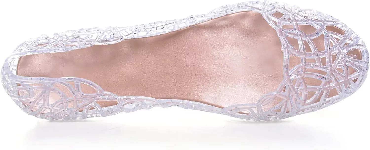 Stunner Women's Beach Jelly Shoes Slip On Crystal Summer Soft Hollow Ballet Flats