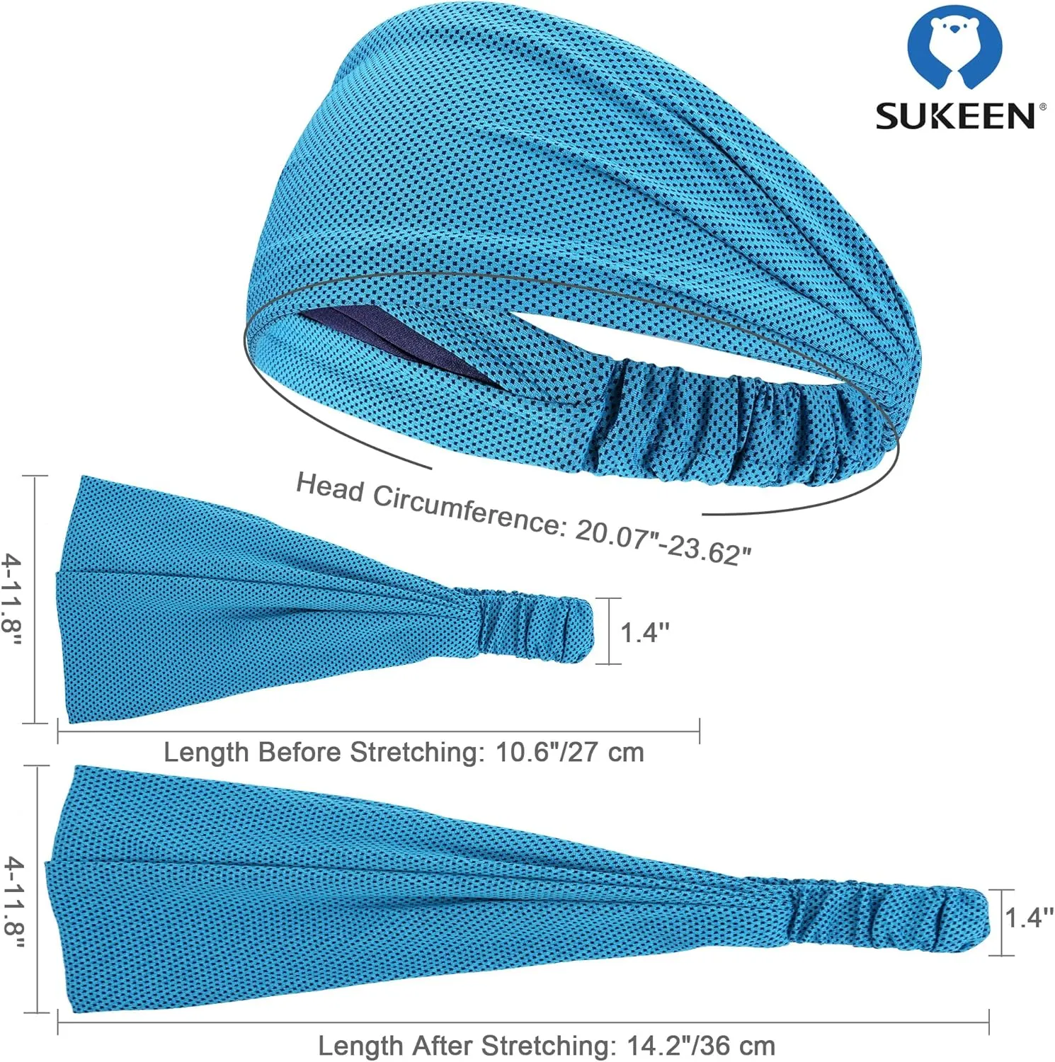 Sukeen Cooling Workout Headbands Women Men, Wide Stretchy Non-Slip Moisture Wicking Hairband, Sports Running Sweat Bands