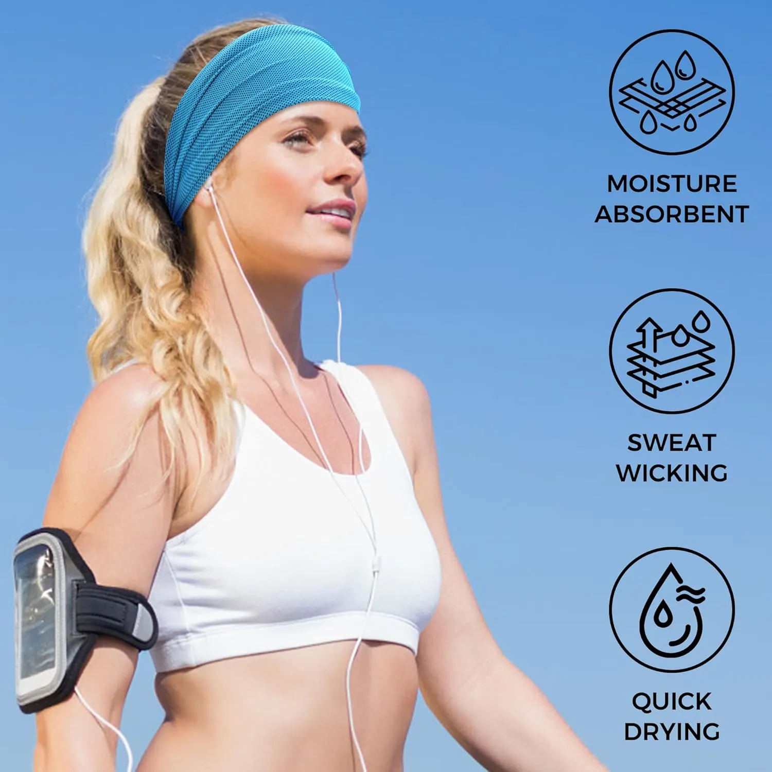Sukeen Cooling Workout Headbands Women Men, Wide Stretchy Non-Slip Moisture Wicking Hairband, Sports Running Sweat Bands