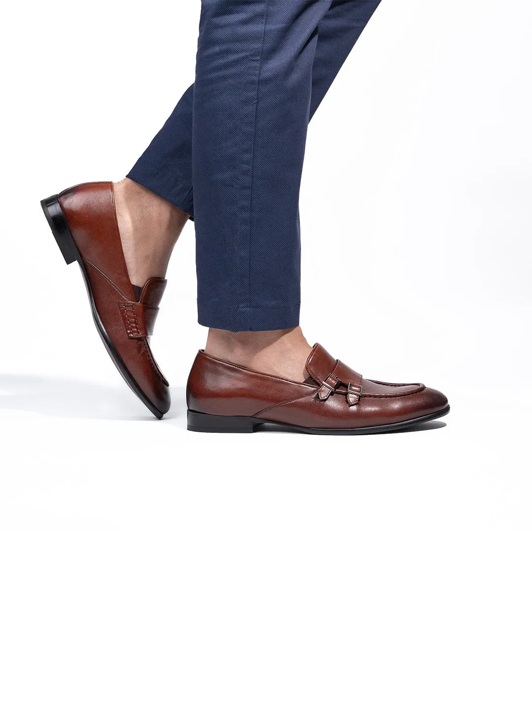 Tan Leather Monk Shoes
