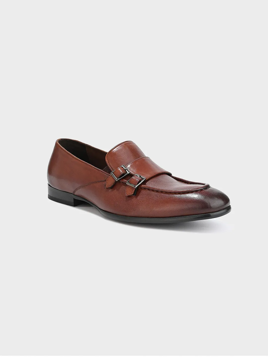 Tan Leather Monk Shoes