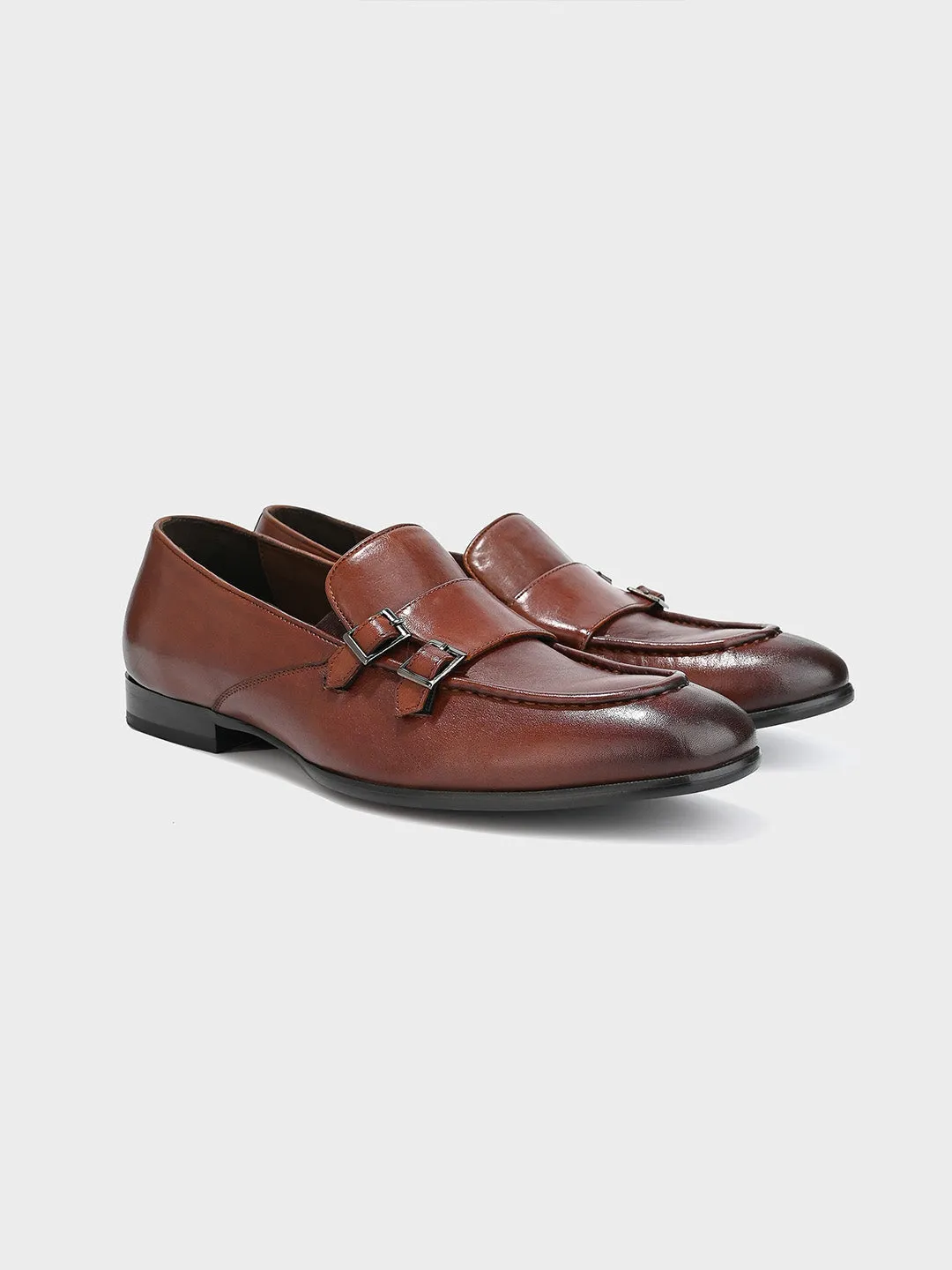 Tan Leather Monk Shoes