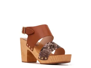 TAN PRINTED LEATHER STRAP SANDAL