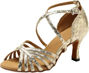 TDA Women's Fashion Ankle Strap Glitter Print Synthetic Salsa Tango Samba Modern Latin Dance Wedding Shoes