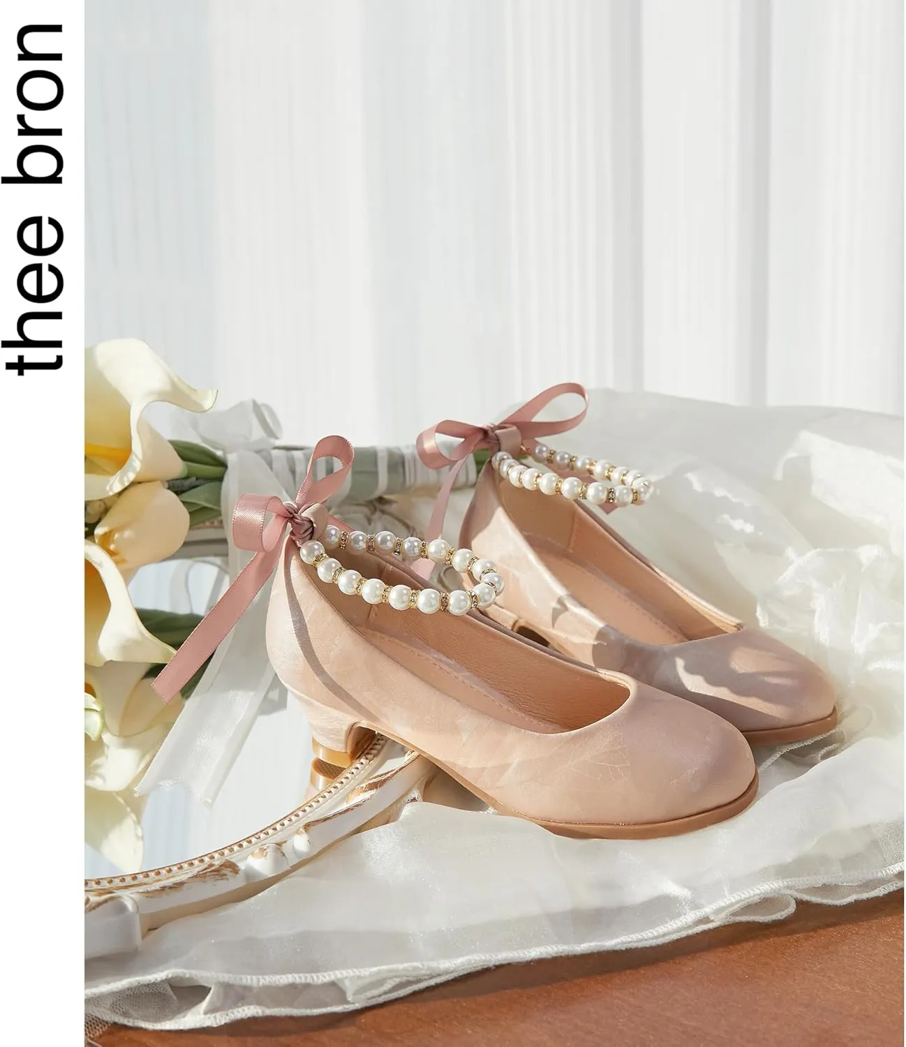 THEE BRON Girls Dress Shoes Mary Jane Heels Princess Wedding Party Pumps