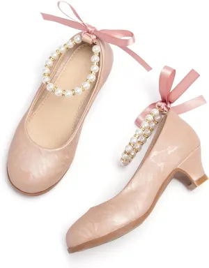THEE BRON Girls Dress Shoes Mary Jane Heels Princess Wedding Party Pumps
