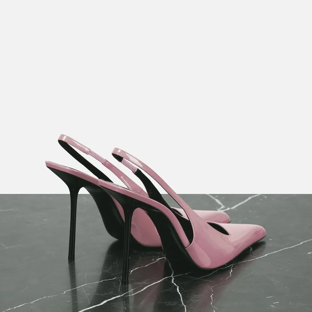 THESHY Women's Pointed Toe High Stiletto Heels Slingback Stretch Slip-on Pumps Backless Patent Leather Fashion Dress Shoes for Women