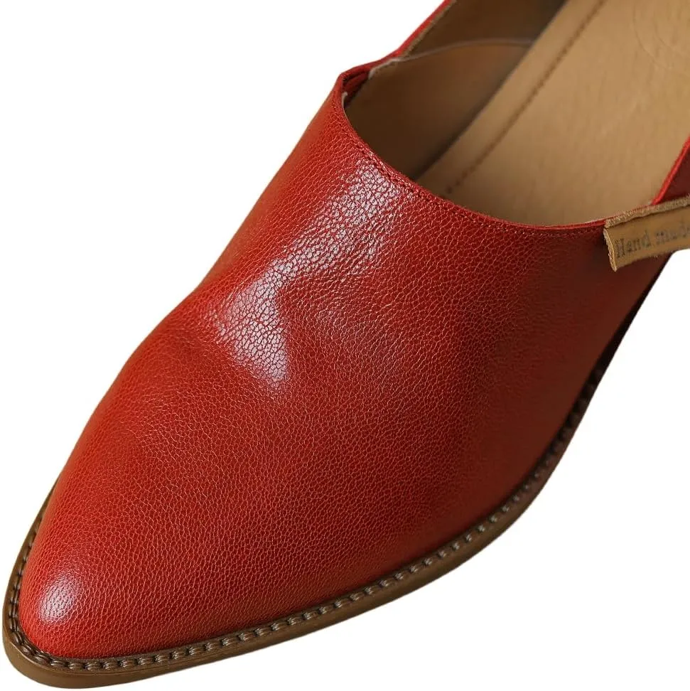 TinaCus Soft Genuine Leather Handmade Chunky Heels Women's Slip On Pointed Toe Loafers Shoes