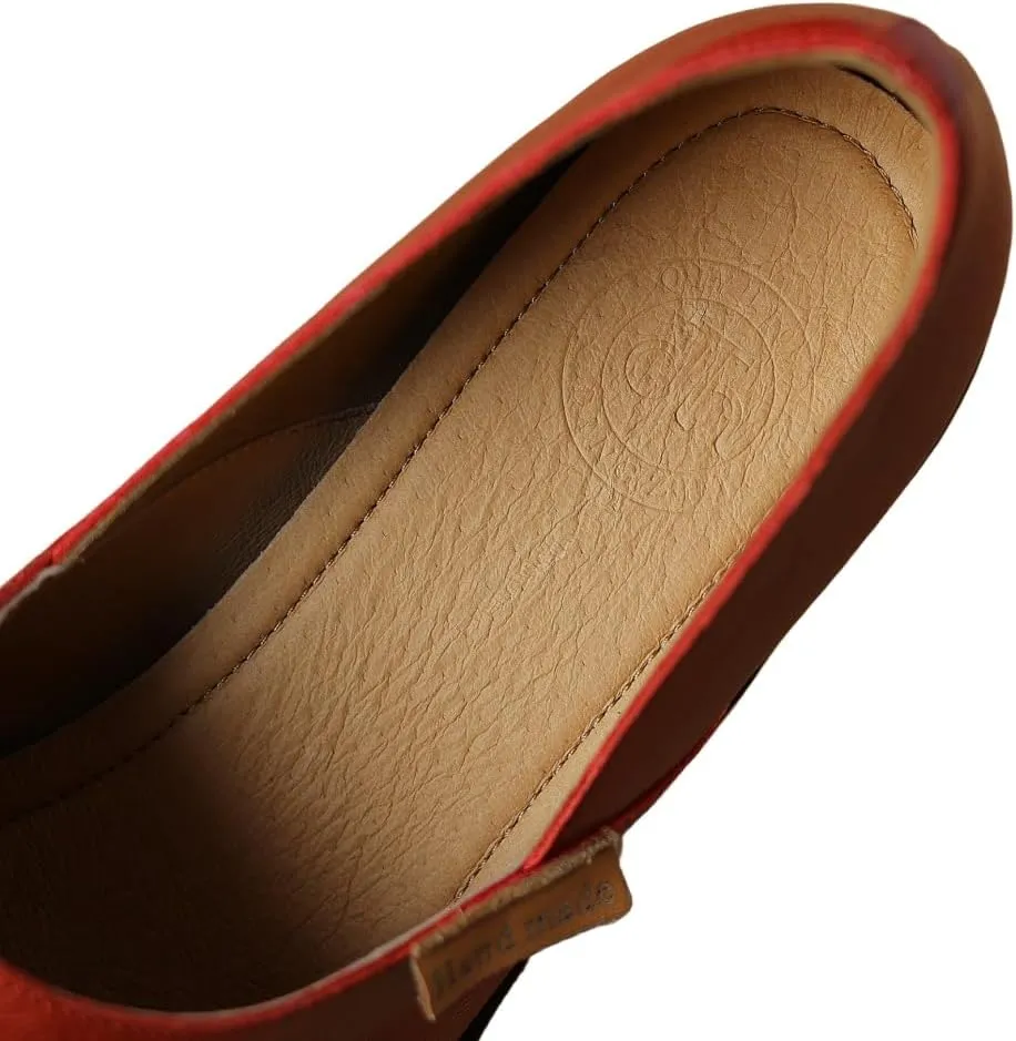 TinaCus Soft Genuine Leather Handmade Chunky Heels Women's Slip On Pointed Toe Loafers Shoes
