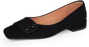 TinaCus Women's Square Toe Soft Suede Leather Handmade Button Décor Comfort Slip On Flats