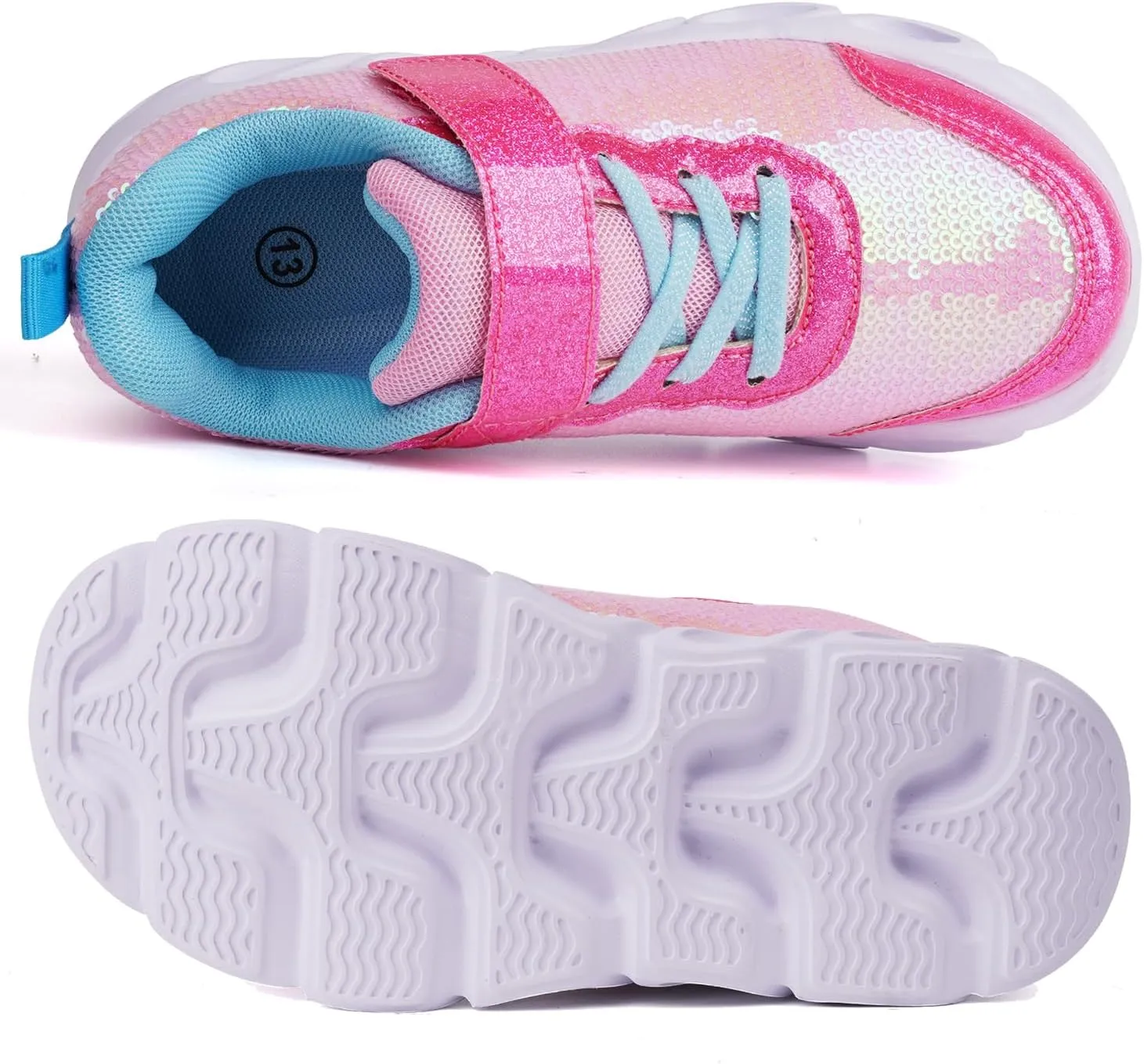 Toandon Toddler Kids Sparkle Breathable Lightweight Sneakers Light Up by Step