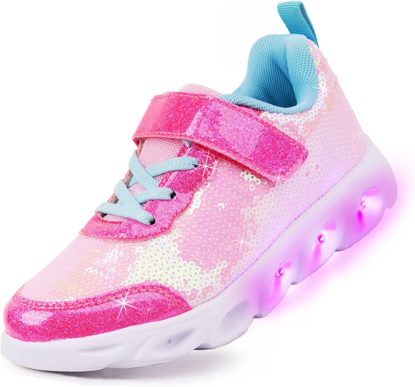 Toandon Toddler Kids Sparkle Breathable Lightweight Sneakers Light Up by Step