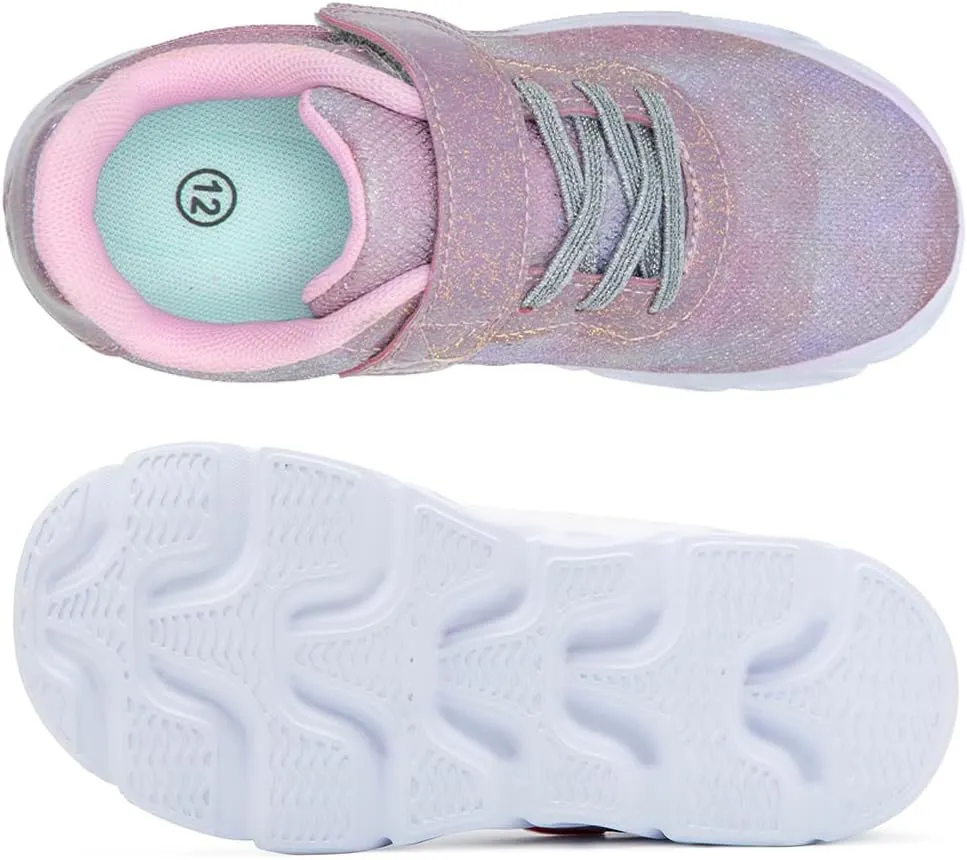 Toandon Toddler Kids Sparkle Breathable Lightweight Sneakers Light Up by Step