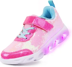 Toandon Toddler Kids Sparkle Breathable Lightweight Sneakers Light Up by Step