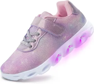 Toandon Toddler Kids Sparkle Breathable Lightweight Sneakers Light Up by Step