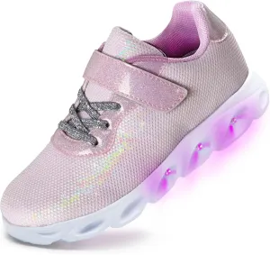 Toandon Toddler Kids Sparkle Breathable Lightweight Sneakers Light Up by Step