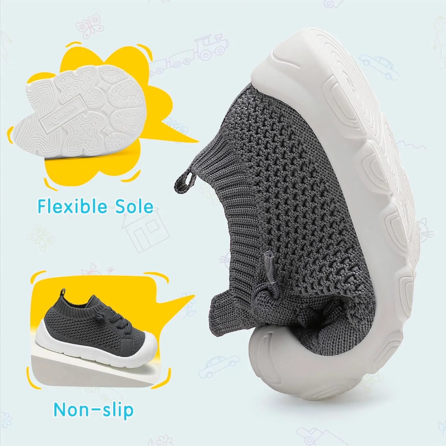 Toddler Baby Girls Boys Shoes Toddler Walking Sneakers Kids Barefoot Slip on Tennis Infant Shoes Lightweight Breathable for First Babies