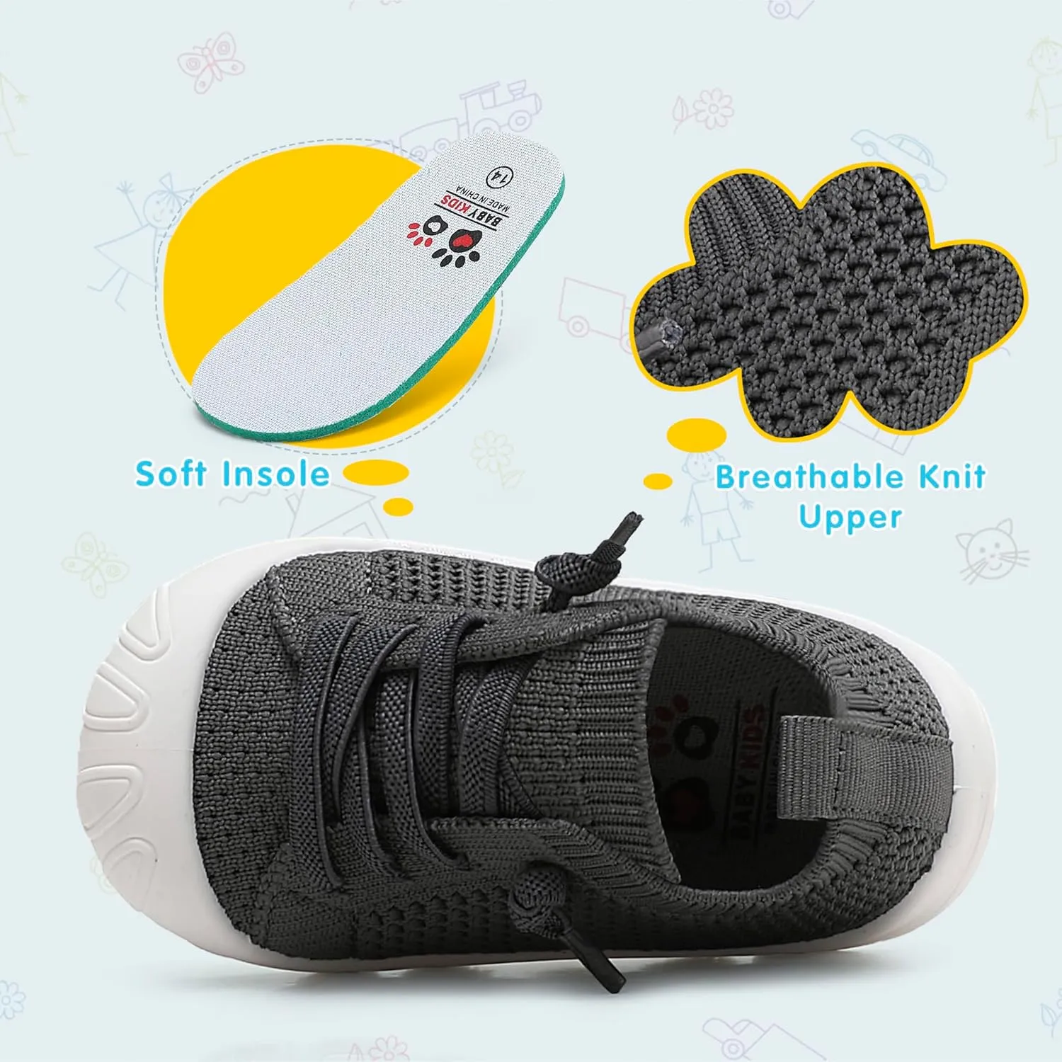 Toddler Baby Girls Boys Shoes Toddler Walking Sneakers Kids Barefoot Slip on Tennis Infant Shoes Lightweight Breathable for First Babies