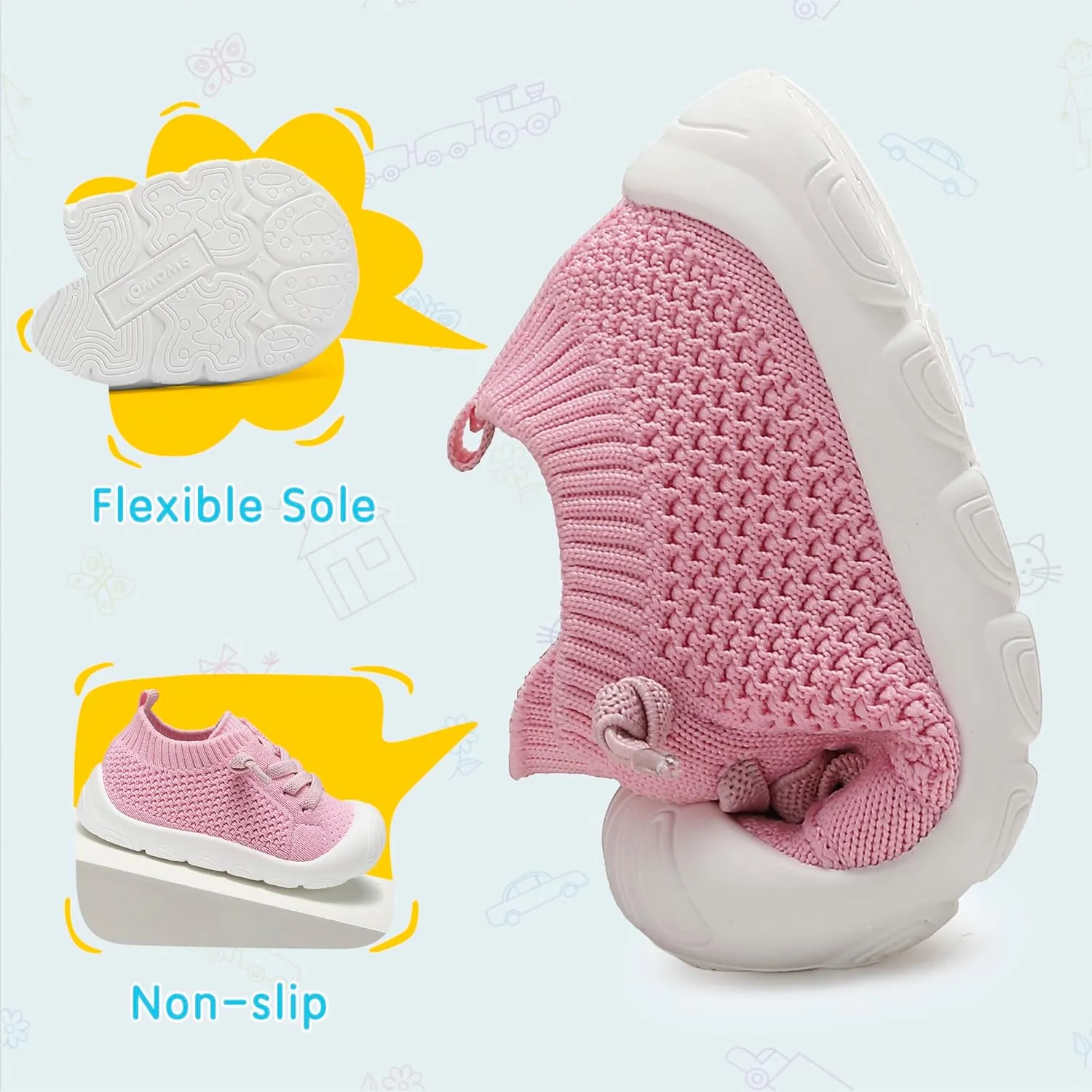 Toddler Baby Girls Boys Shoes Toddler Walking Sneakers Kids Barefoot Slip on Tennis Infant Shoes Lightweight Breathable for First Babies