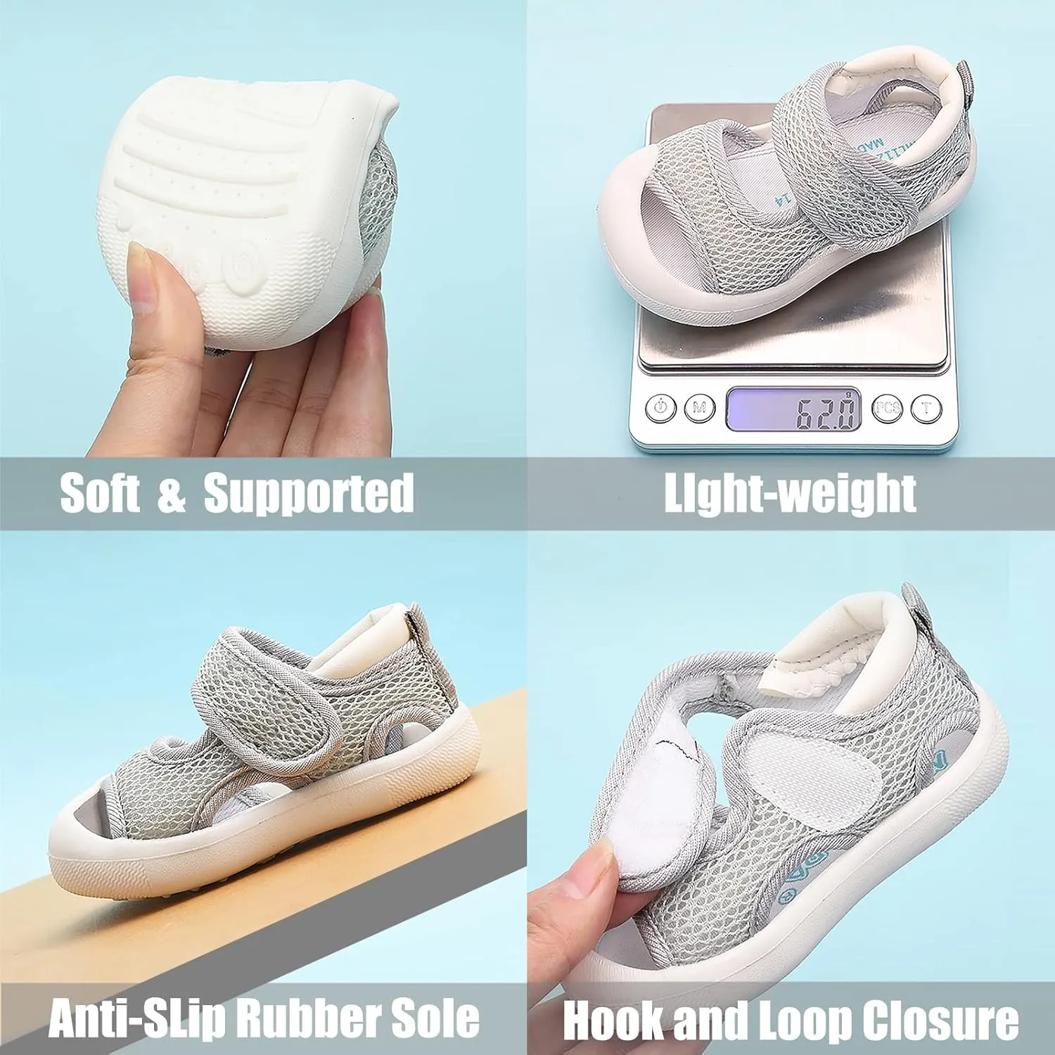 Toddler Boys Girls Unisex Baby Summer Sport Sandals Closed Toe Non-Slip Rubber Sole Pool Beach Mesh Sneakers Lightweight Outdoor Water Shoes