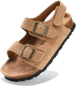 Toddler Sandals Boys Girls Cork Footbed Sandals Kids Adjustable Back Strap Slippers Double Buckle Slide Beach Shoes for Indoor Outdoor