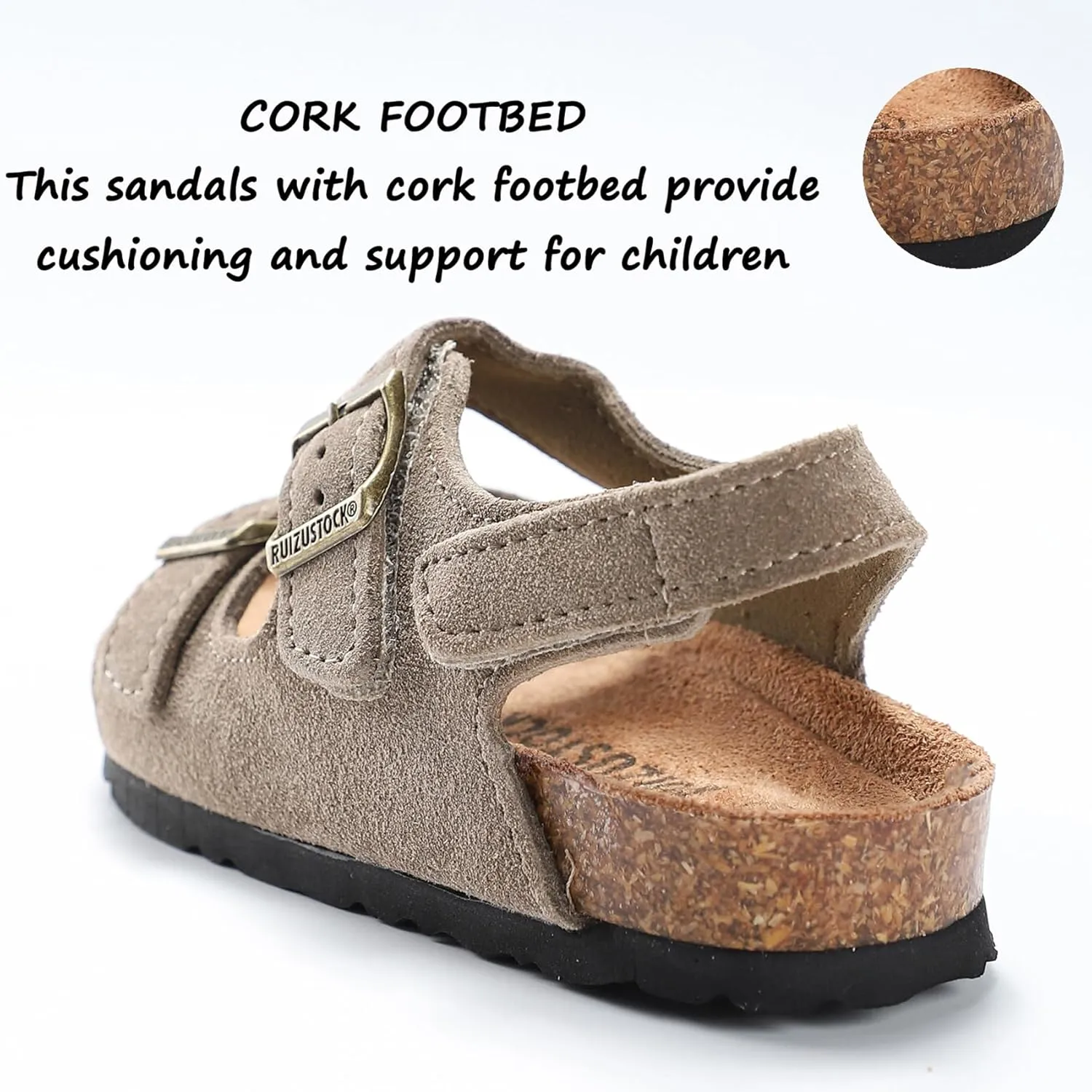 Toddler Sandals Boys Girls Cork Footbed Sandals Kids Adjustable Back Strap Slippers Double Buckle Slide Beach Shoes for Indoor Outdoor